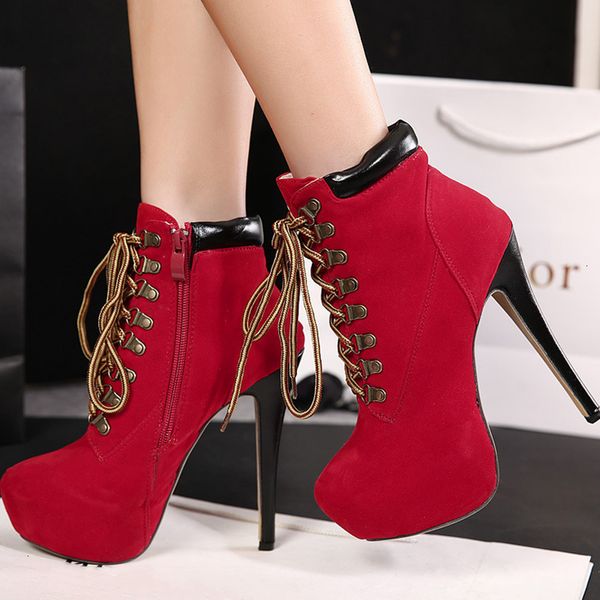 

new 2021 women pumps shoes boots cross tied stiletto ankle super high heels ladies fashion thin heel 092s fk3n, Black