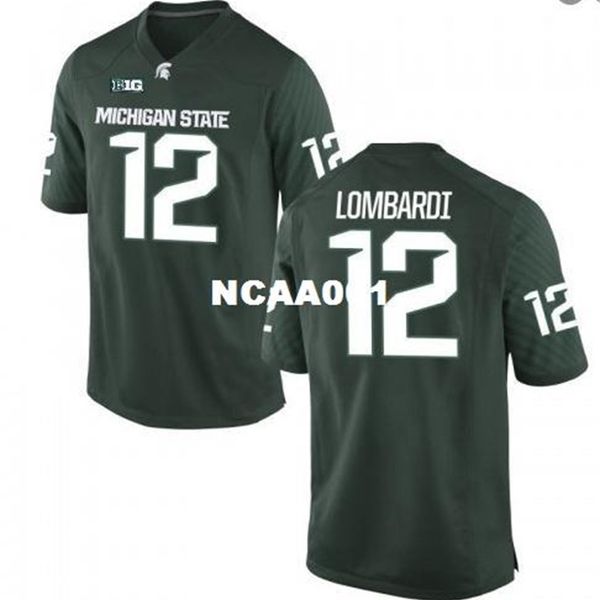 

cusotm 001 michigan state spartans rocky lombardi #12 real full embroidery college jersey size s-4xl or custom any name or number jersey, Black
