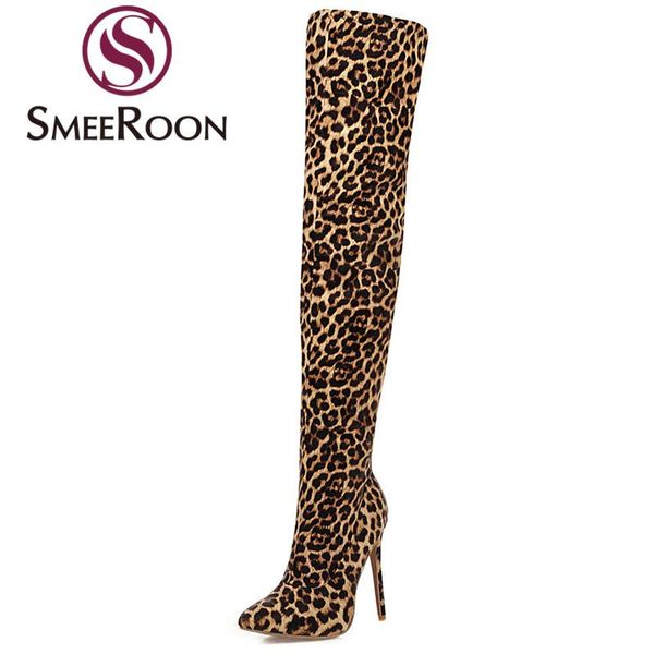 

boots big small size 30-48 fashion leopard over the knee stilettos ultra high heel dance night club thigh, Black