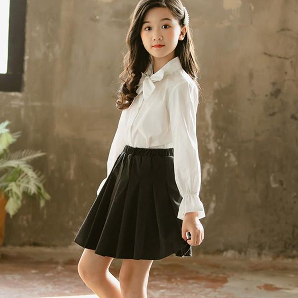 

shirts white flare long sleeve girls school blouses clothing kids casual 2021 spring bow cotton clothes infant blouse girl, White;black