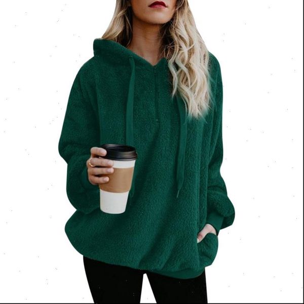 

women fleece hoodies 2021 long sleeve hooded pullover sweatshirt autumn winter warm zipper pocket fur coat plus size, Black
