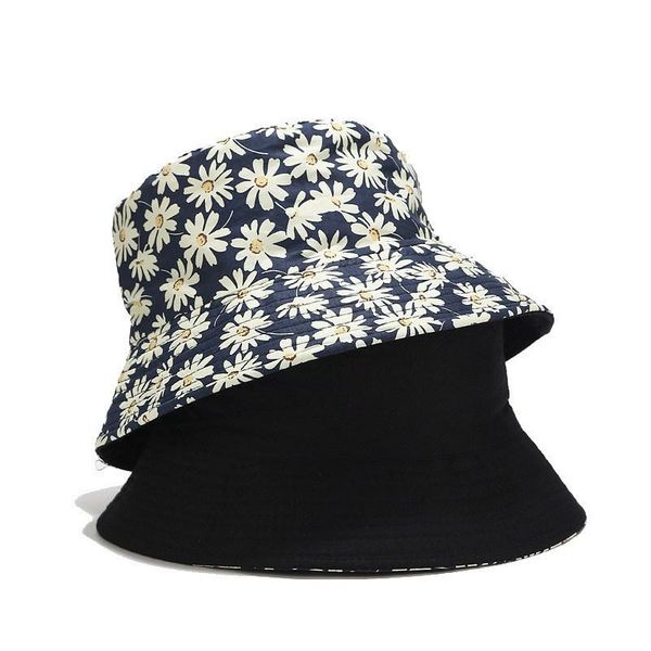 

new hat small chrysanthemum women fisherman's cap printing double-sided sun ha, Blue;gray
