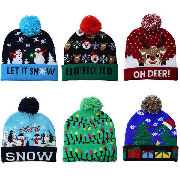 

cross-border autumn/winter fashion christmas led lights knitting lantern party warm hat wholale on the ball