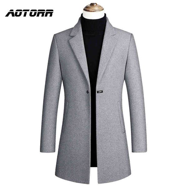 

men's blend et casual men's thickened suit collar button winter wool coat, Black