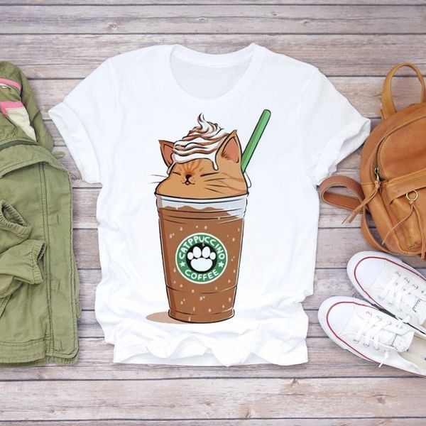 

women 2021 summer fashion cat cartoon ice cream print mother lady t-shirts t shirt ladies womens graphic female tee t-shirt, White