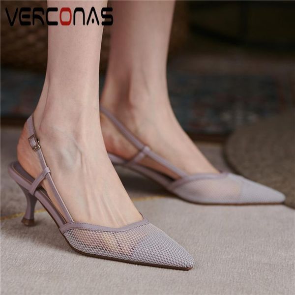 

sandals verconas summer fashion elegant women mesh shallow high heels casual office lady party shoes woman 2021 arrival, Black