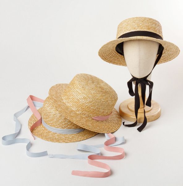

2021 summer girls straw sunhat kids ribbon lace-up princess hat children ceiling beach holiday outdoor sunhat visor a5796, Yellow
