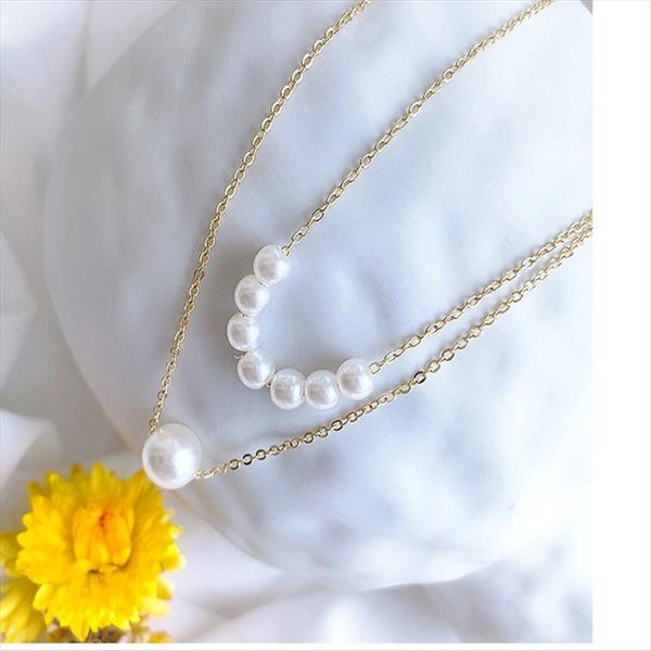 

chains natural pearl necklace female collarbone chain light luxury niche design sense, advanced double pendant single 2021 style, Silver