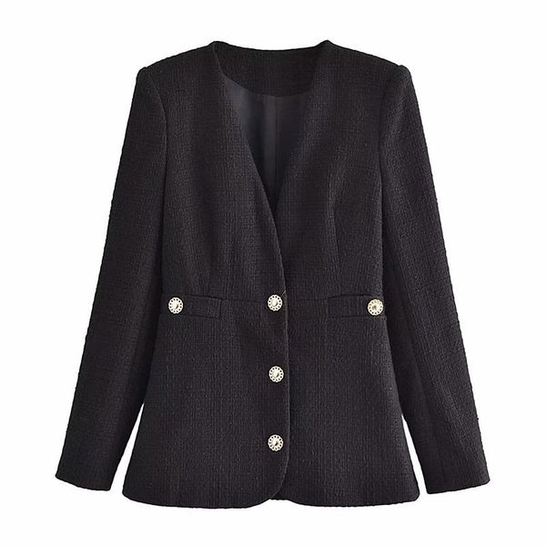 

women's suits & blazers yenkye est women vintage black tweed blazer elegant lady office suit jacket female single breasted v neck busin, White;black