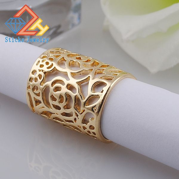 

new gold plated hollow flower rings for women party finger ring female fashion jewelry, Silver