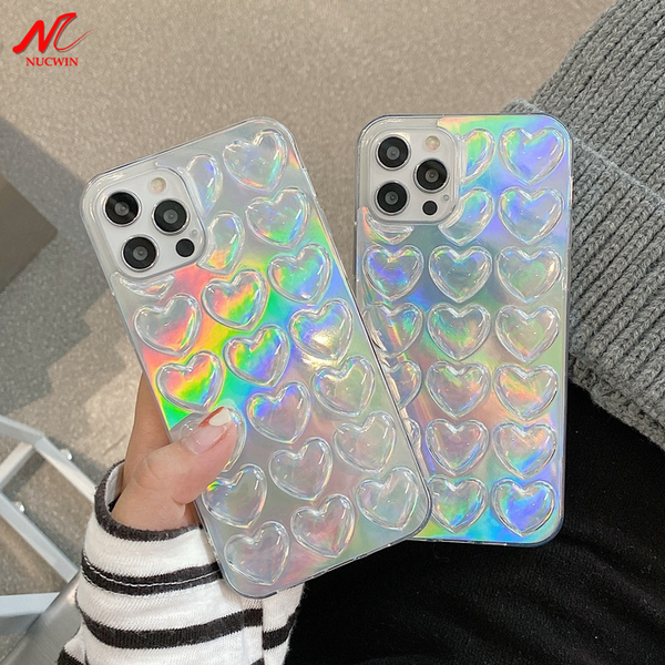 

lx brand 3d love heart glitter case for iphone 11 12 pro 11pro max xr xs x 6 6s 7 8 plus mini laser candy color shockproof silicon cover