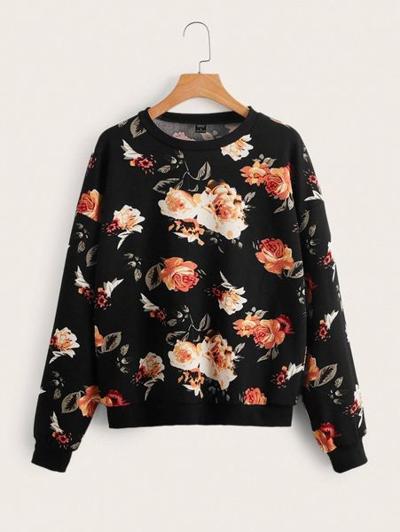 

emery rose floral print sweatshirt y8dj#, White;black