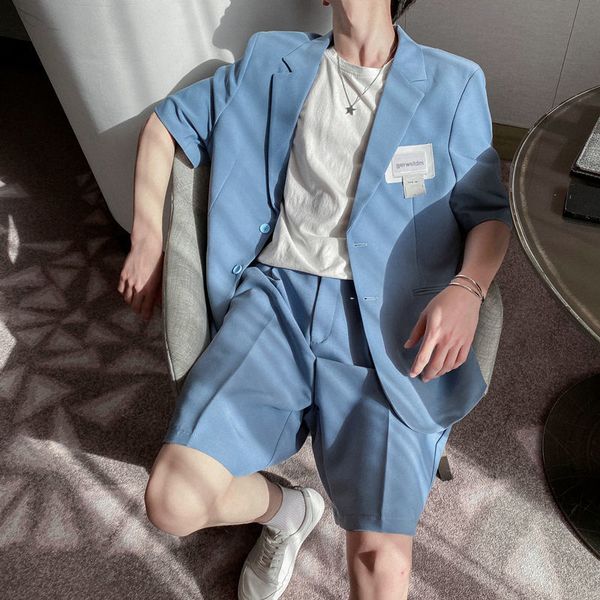 

men's vests summer sets casual loose suit jacket tracksuit men clothing man set shorts tracksuits leisure silk clothes s-xl 51pk, Black;white