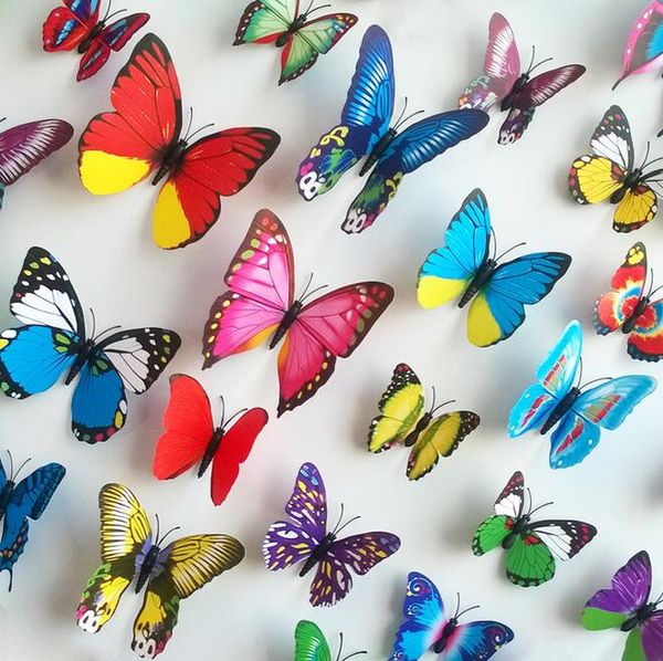 Neueste Aschenputtel -Schmetterling 3D Schmetterling Dekoration Wandaufkleber 12pcs 3D Schmetterlinge PVC Abnehmbare Wandaufkleber Schmetterlinge