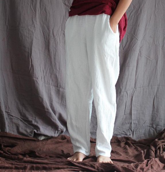 

women's pants & capris pure color double layer cotton yarn trousers spring and summer loose zen casual, Black;white