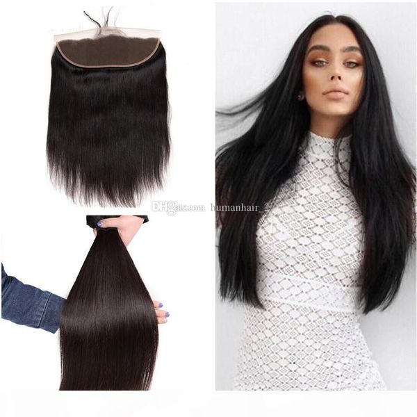 

8a 3pcs peruvian virgin hair straight with lace frontal 4pcs lot straight virgin hair lace frontal closure with bundles 100% human hair, Black;brown