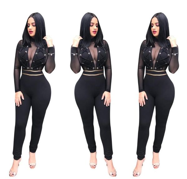

women's jumpsuits & rompers clubwear playsuit bodysuit party hollow out jumpsuit romper mesh long trousers, Black;white