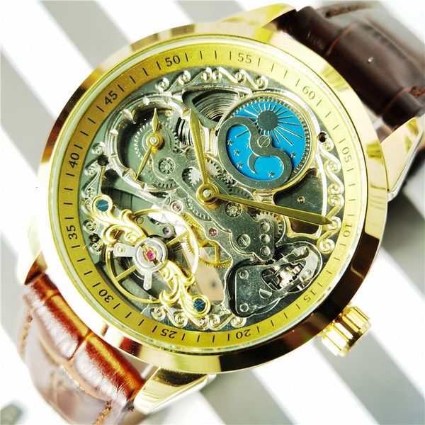 

clocks for men brand luxury gold clock leather band moon phase men colck, Slivery;brown