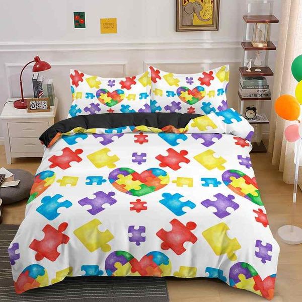 

bedding sets set luxury 3d love heart puzzle print 2/3pcs comfortable kids duvet cover pillowcase home textile single//king size
