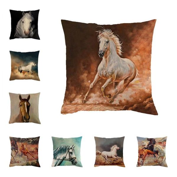 

cushion/decorative pillow nordic style horse oil painting cushion cover cotton linen square throw 45x45cm case home office car sofa