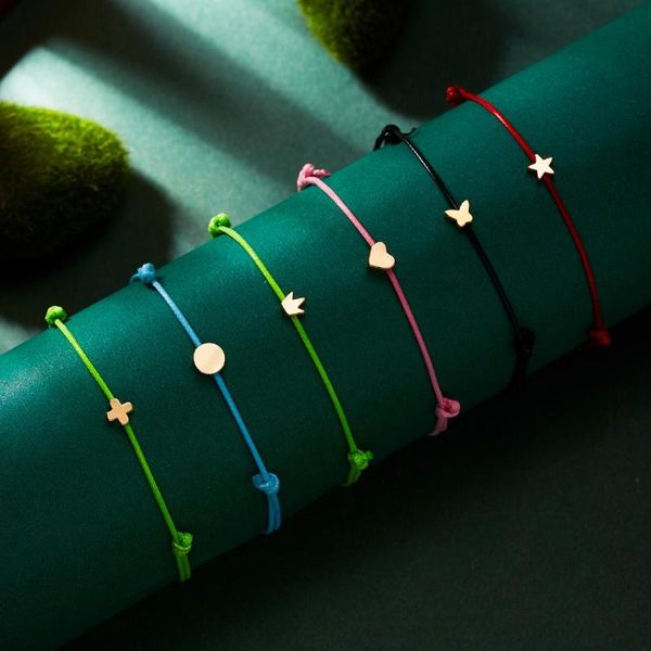 

charm bracelets wish card adjustable rope bracelet femme minimalist heart crown round string ehthic fashion women jewelry, Golden;silver