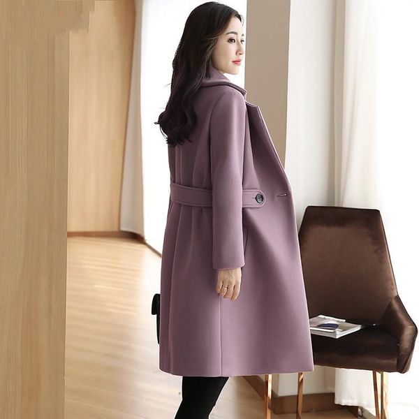 

women's wool & blends coat middle and long 2021 winter wear korean version thickened loose casual, Black