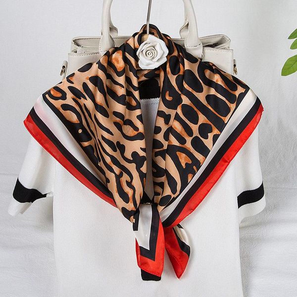

scarves print small square silk scarf women narrow long leopard striped handkerchief designer lady head hair band scarfs female kerchief, Blue;gray