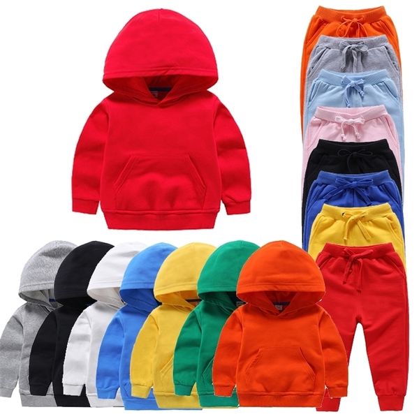 Calças de algodão 100% Hoodie 2-12 anos de idade dinossauro cor sólida meninos e meninas casuais calças esportivas crianças camisola 210303