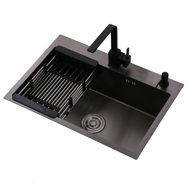 

2021 new dissipators of black stainless steel single intestine kitchen sink above the counter and vegetable udermount washing basin ats800 z