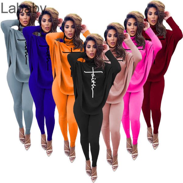 Set di pantaloni a due pezzi da donna 2022 tute firmate primaverili abito stampato a maniche lunghe a forcella divisa a collo alto 7 colori