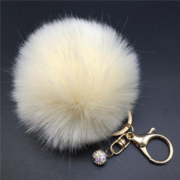 

keychains 8cm fluffy fur pompom ball key ring keychain handbag car pendant charm chain keyring round solid colors fashion jewelry, Silver