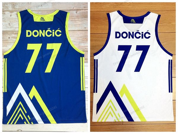 Personalizado Luka Doncic # 7 Equipe Eslovenija Rare Basquete Jersey Homens Print Blue Branco Qualquer Número Número Tamanho S-4XL