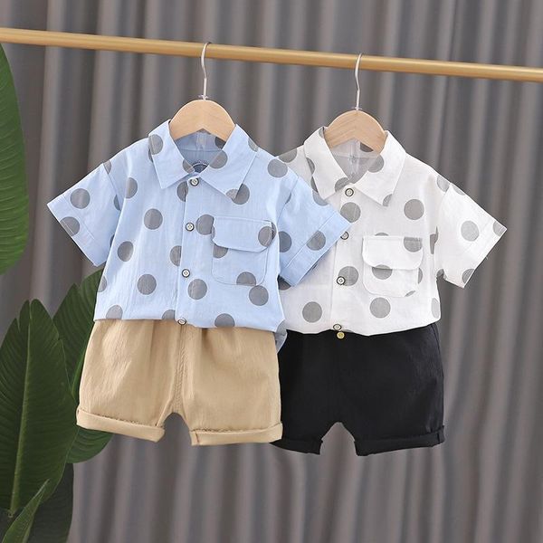 

clothing sets summer baby boys fashion casual clothes kids girls dot print short sleeve shirt +solid shorts infant suits, White