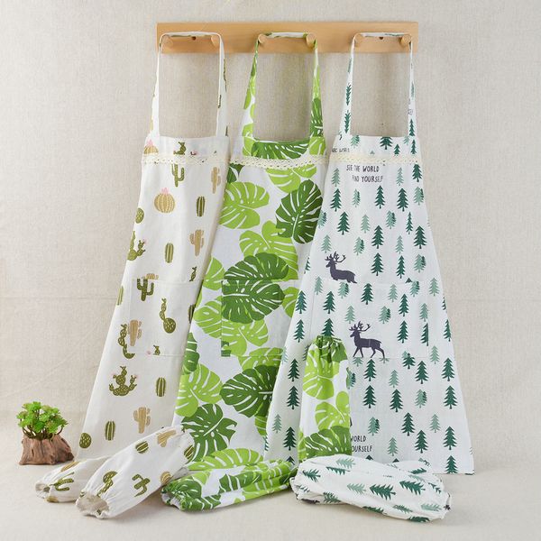 

cedar deer cotton linen apron fashion simple oil proof cooking apron korean kitchen sleevels home coverall