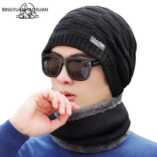 

berets 2-pieces winter beanie hat scarf set warm knit thick fleece lined & for men women skull cap, Blue;gray