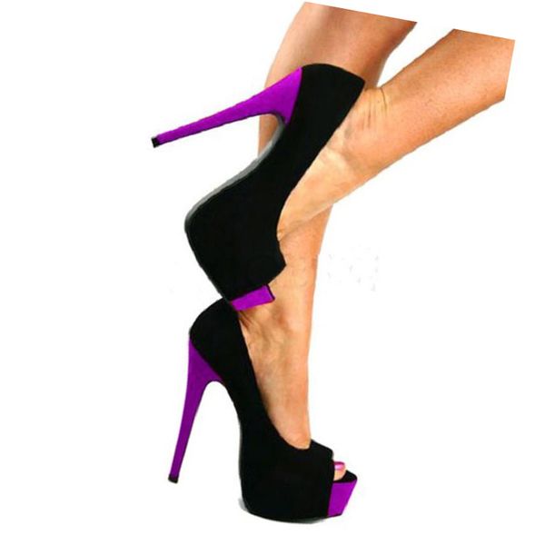 

handmade womens stiletto high heels dress shoes platform peep-toe faux kid-suede leather evening party prom fashion court pumps d649, Black