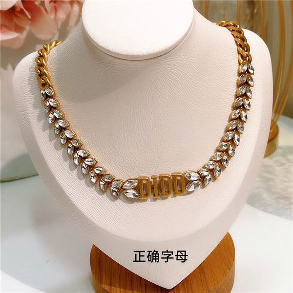 

aaa designer jewelry wind bronze rhinestone wheat ear letter neck fashion versatile antique copper necklace clavicle chain, Silver