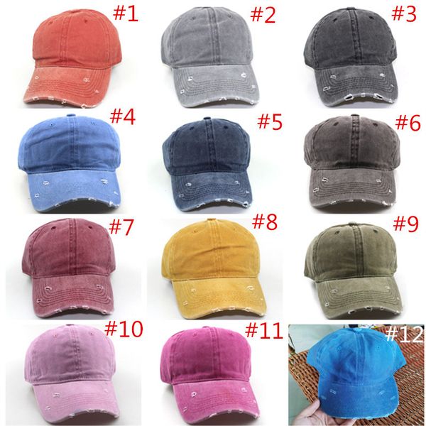 

washed hole baseball cap distressed hats casquette autumn winter peaked caps harajuku retro sports visor hat trendy sunhat 12 colors, Yellow