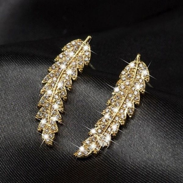 

stud fashion temperament micro-inlaid zircon leaf ear studs for women 2021, Golden;silver