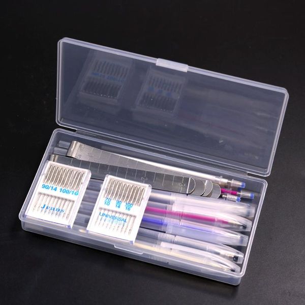 

sewing tool with 10pcs heat erasable pen fabric marker & sewing machine needles & metal hemming clips for dressmaking patchwork, Black