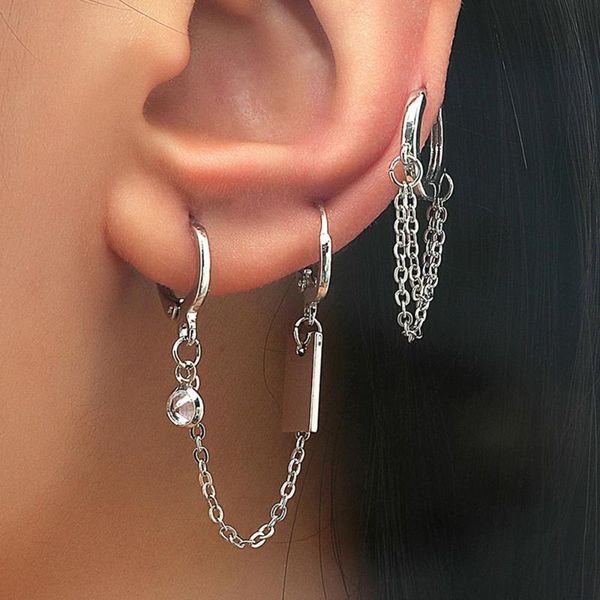 

hoop & huggie 1 pair trendy chain tassel earrings fashion crystal threader drop dangle women gift party jewelry, Golden;silver