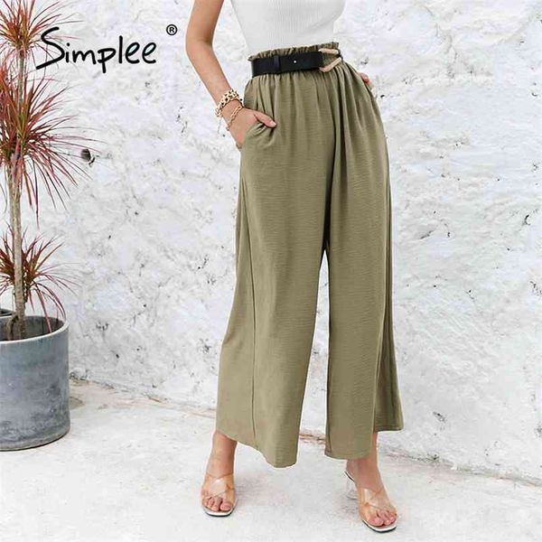 

solid color high waist wide leg pants women loose casual summer trousers classic ruffled soft long female bottoms 210925, Black;white