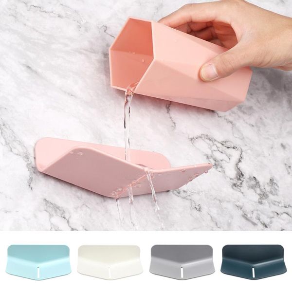 

soap dishes box no-drilling wall-mounted holder drainage storage finishing racks seamless stickers hole-dish