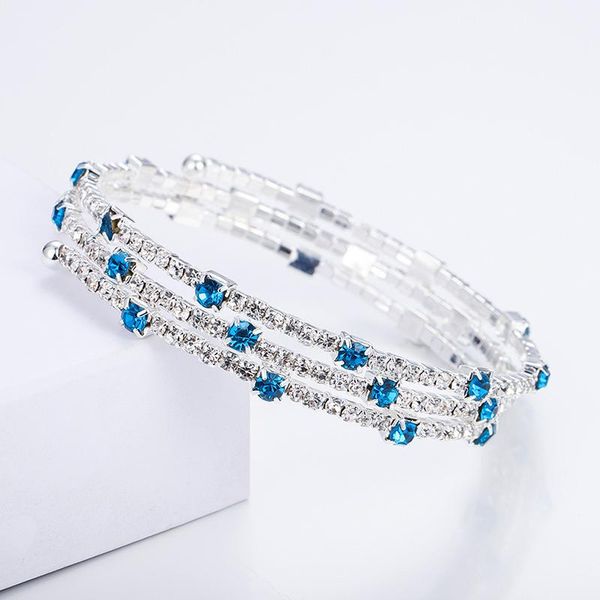 

bangle three-row stretch bracelet bride wedding rhinestone party gift jewelry 6-color crystal blue, red, white, Black