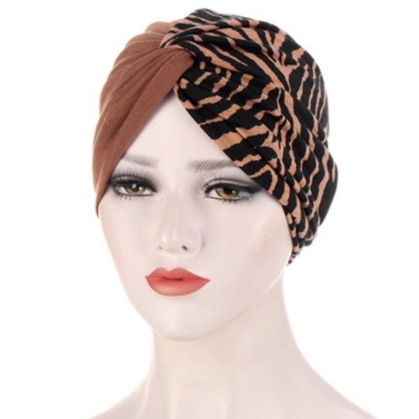 

beanies double layer twisted turban hat fashion printed women baotou cap two-color stitching soft floral polyester bandanas