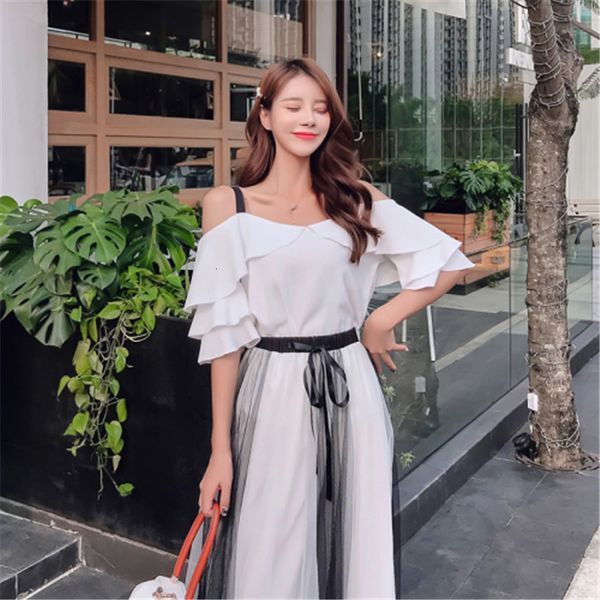 

elegant female plissado sling knit cord mid-skirt length two joint 2021 new woman will see double skirt d040 suit 9v9j, Black