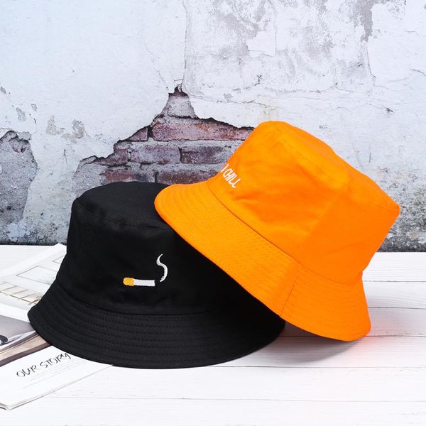 

cloches hooh cigarette embroidery bucket hat for men women hip hop fisherman panama bob summer lovers flat, Blue;gray