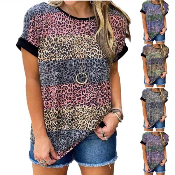 

new leopard print round neck short sleeve women's t-shirt in 2021 summer, White