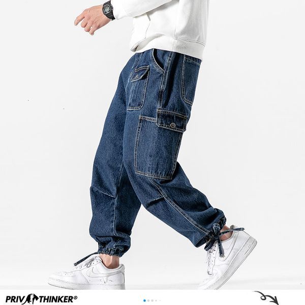 

new 2021 privathinker hip hp men's jeans vintage man baggy denim streetwear men blue jean pants trousers plus size yho7
