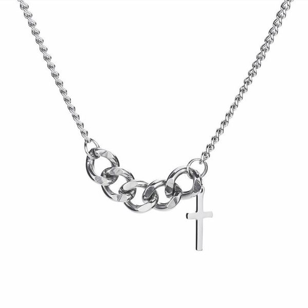 

pendant necklaces cross chain necklace for women hip hop fashion vintage stainless steel cool short choker men jewelry on the neck, Silver